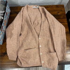 Liz Claiborne Rose Tan Cable Knit V-Neck Cardigan